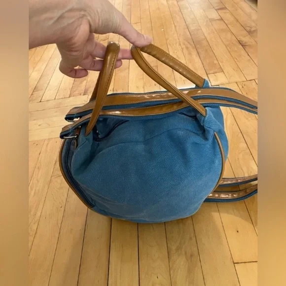 Oris Blue Canvas Brown Leather Jet Setter Bag - Picture 5 of 12